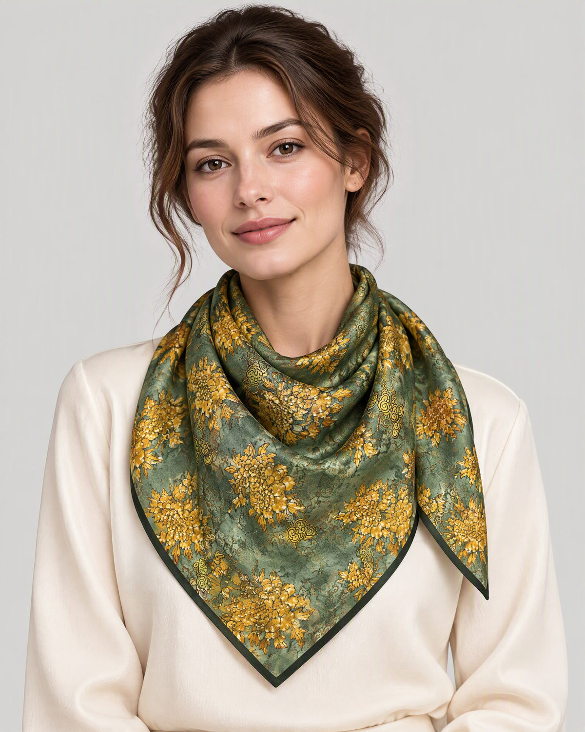 Auspicious Cloud Mulberry Silk Square Scarf – 26 x 26 in