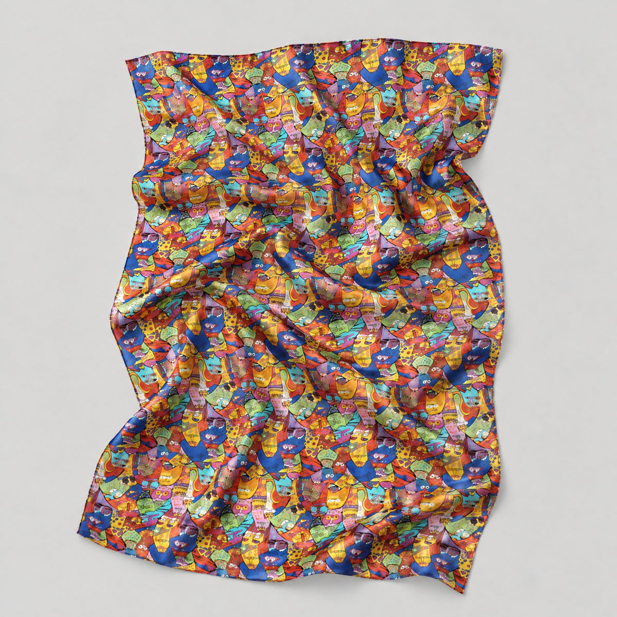Playful Cat Mulberry Silk Oversized Scarf – 69 x 43 in