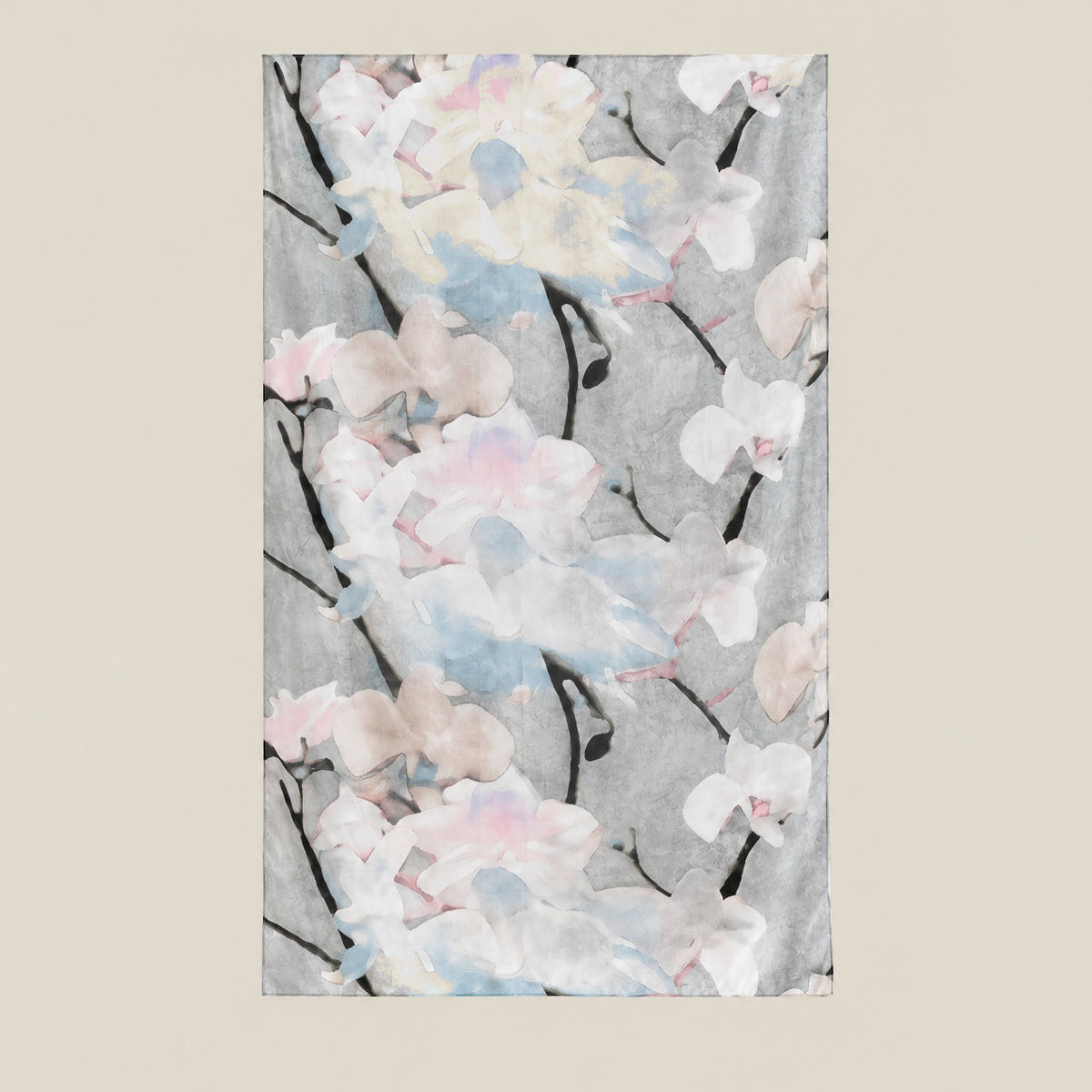 Gray magnolia mulberry silk scarf, 69 x 43 in