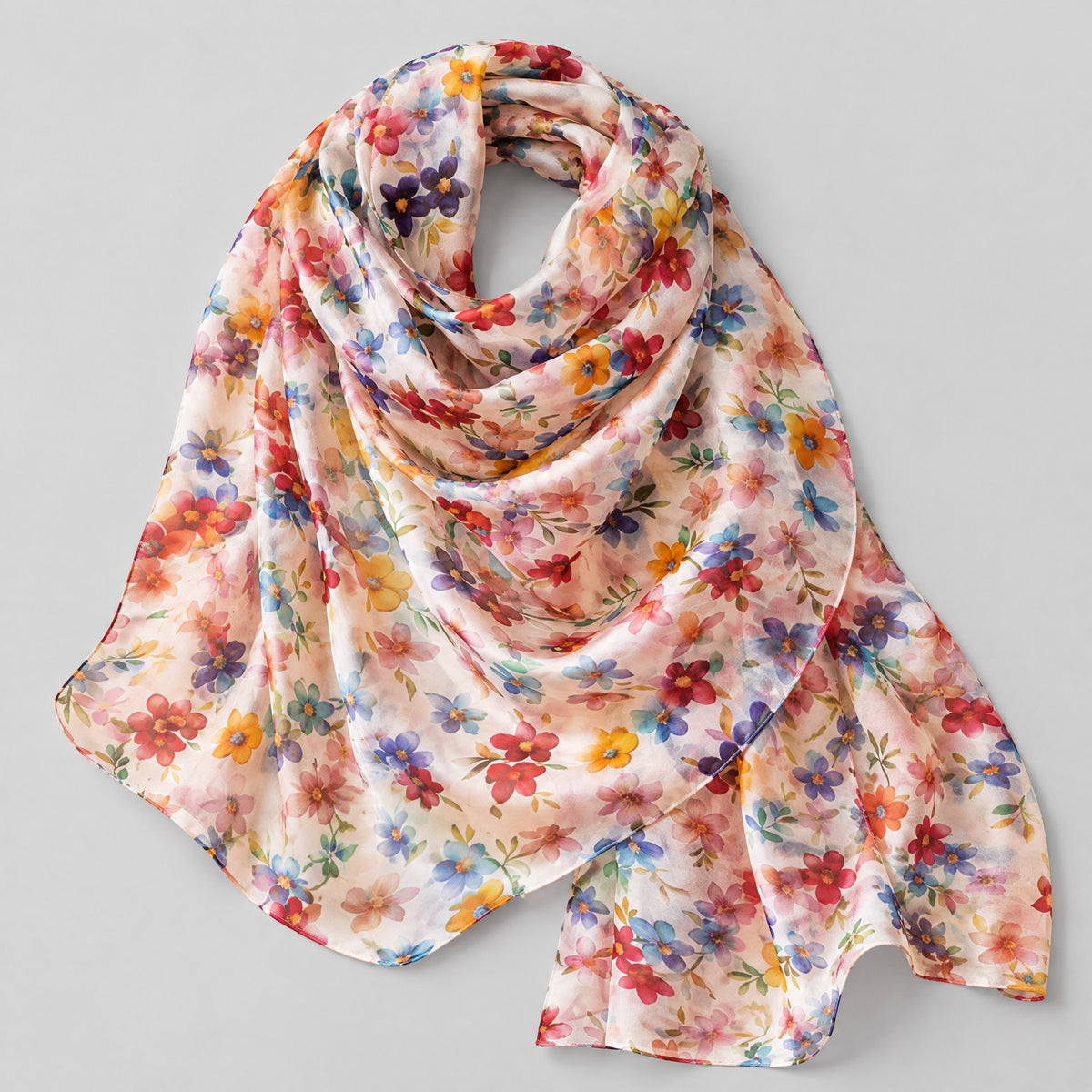 Colorful Small Florals Mulberry Silk Scarf – 69 x 43 in