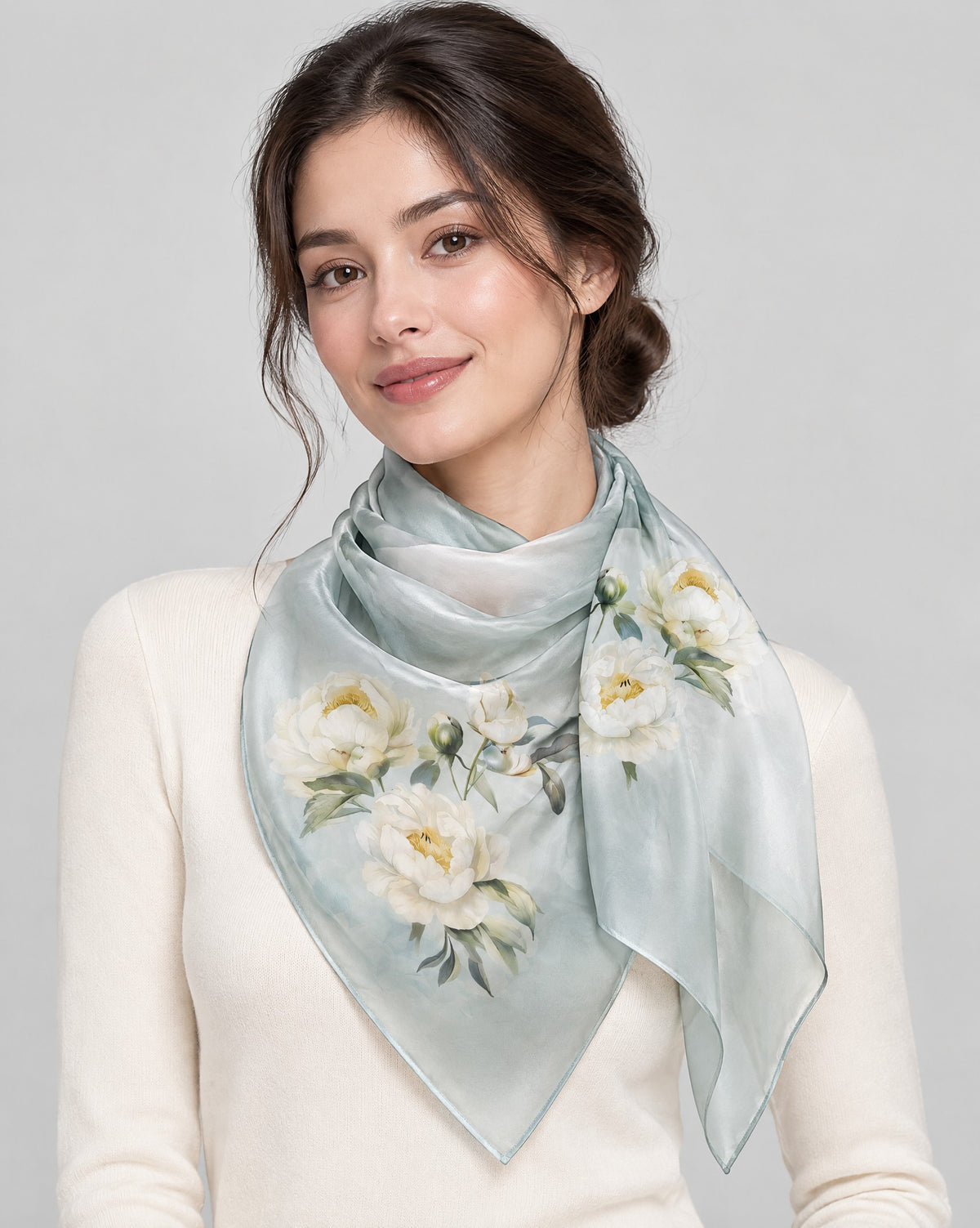 Green Mist Blossom Mulberry Silk Long Scarf – 22 x 68 in