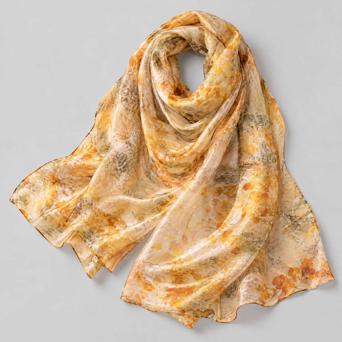 Golden Branch Mulberry Silk Oversized Scarf – 69 x 43 in