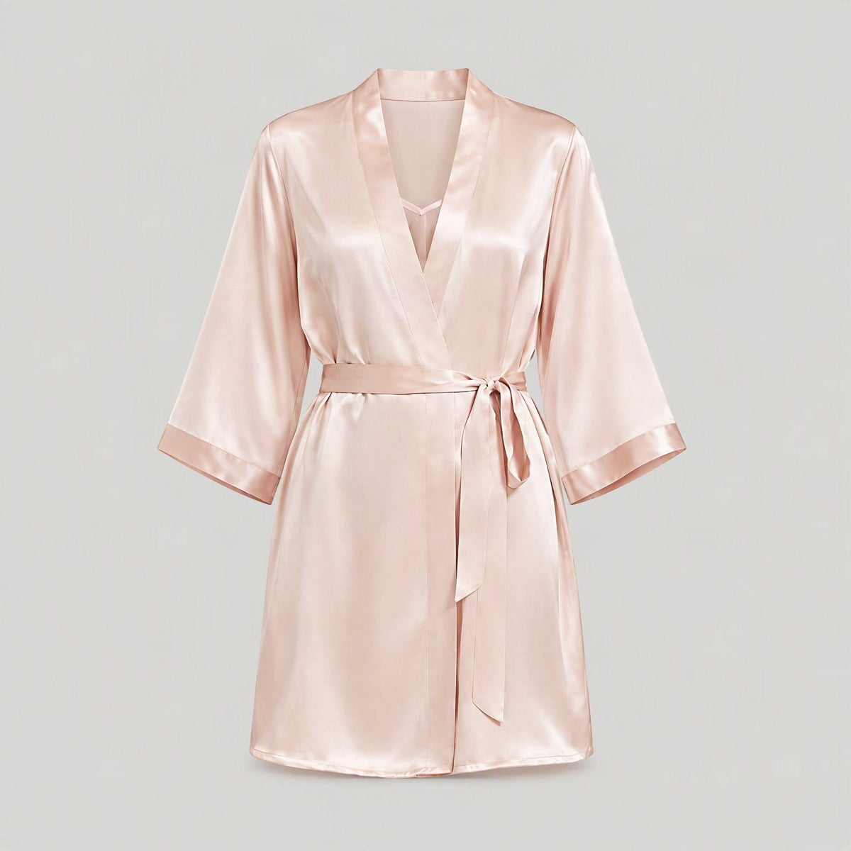 Mulberry silk robe and camisole set laid flat