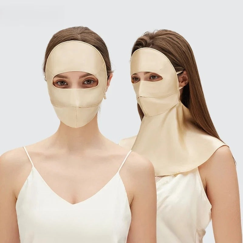 Double-Layer 100% Mulberry Silk Sun Protection Face Mask & Hood – Full Coverage