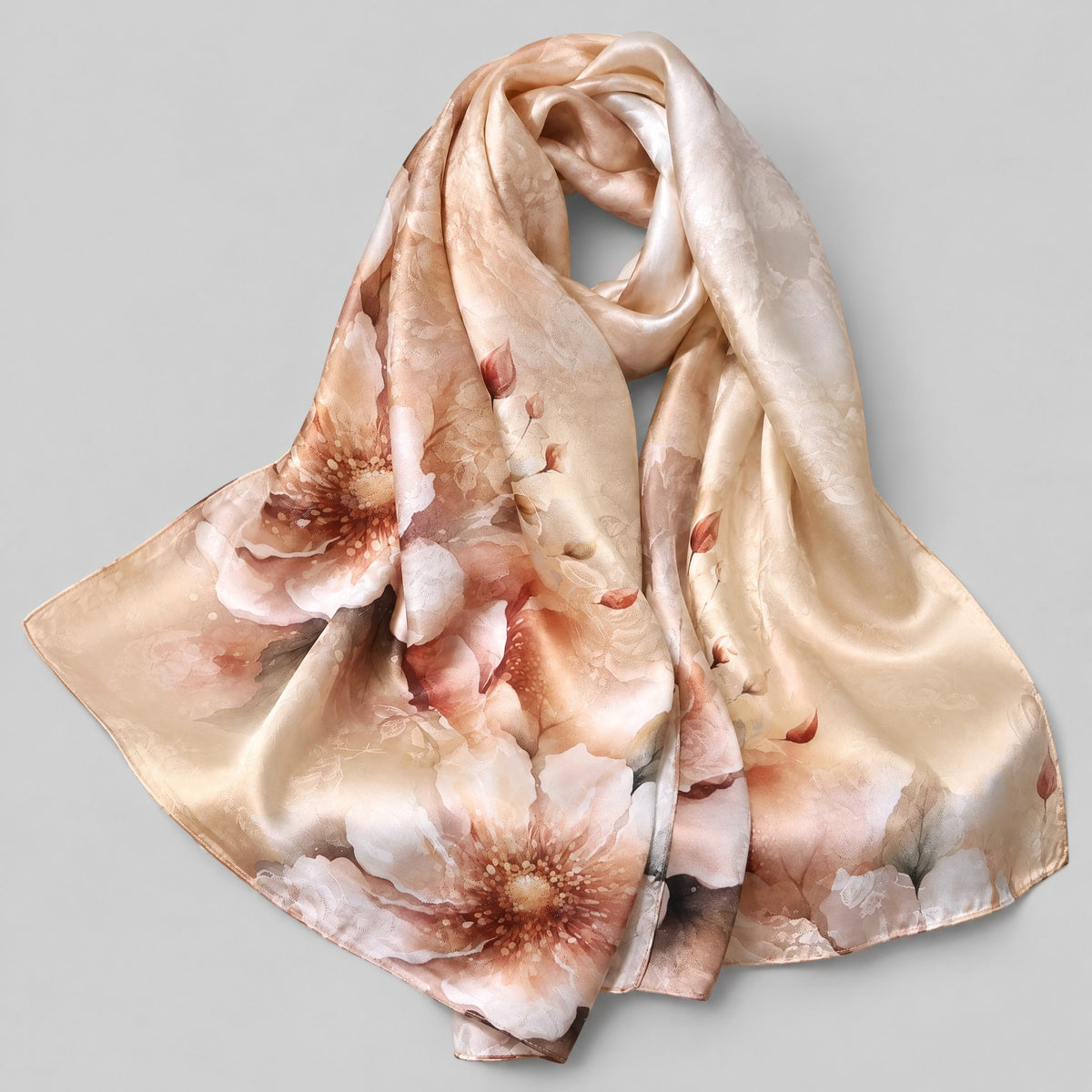 Floral Shadows Jacquard Mulberry Silk Scarf – 21 x 67 in