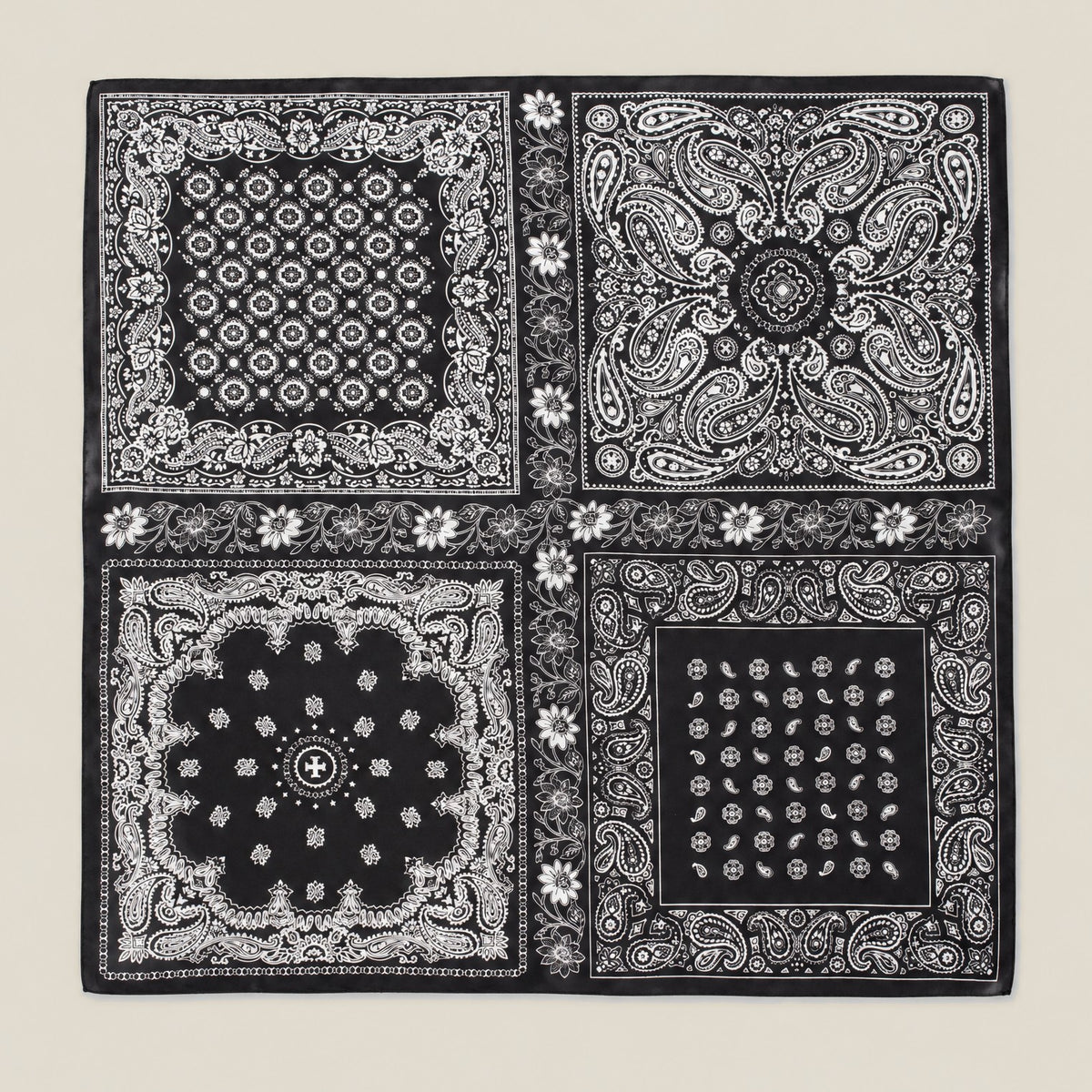 Black paisley mulberry silk square scarf