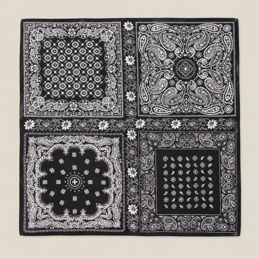Black paisley mulberry silk square scarf