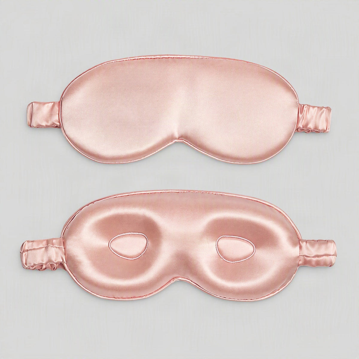 Rose beige 19 momme 3D contoured mulberry silk sleep eye mask, front and back shown flat against a plain background
