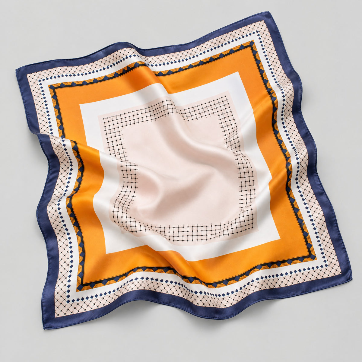 Orange Blue Checkerboard Mulberry Silk Square Scarf – 26 x 26 in