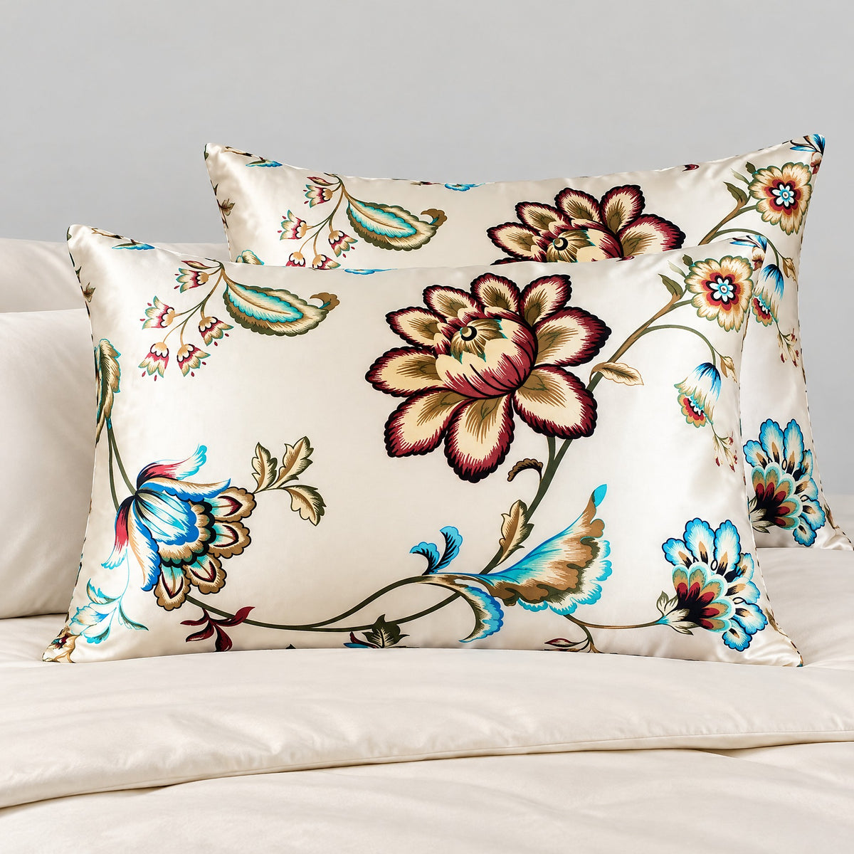 Jacobean Teal Printed Mulberry Silk Pillowcase – 20 x 30 in