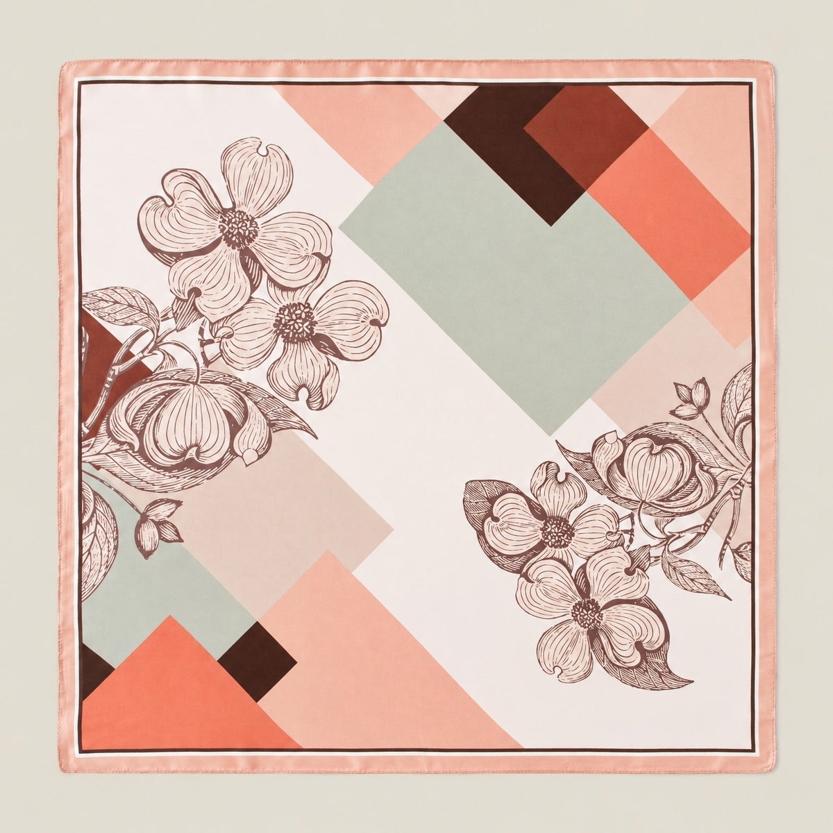 Orange Pink Patchwork Flower mulberry silk square scarf
