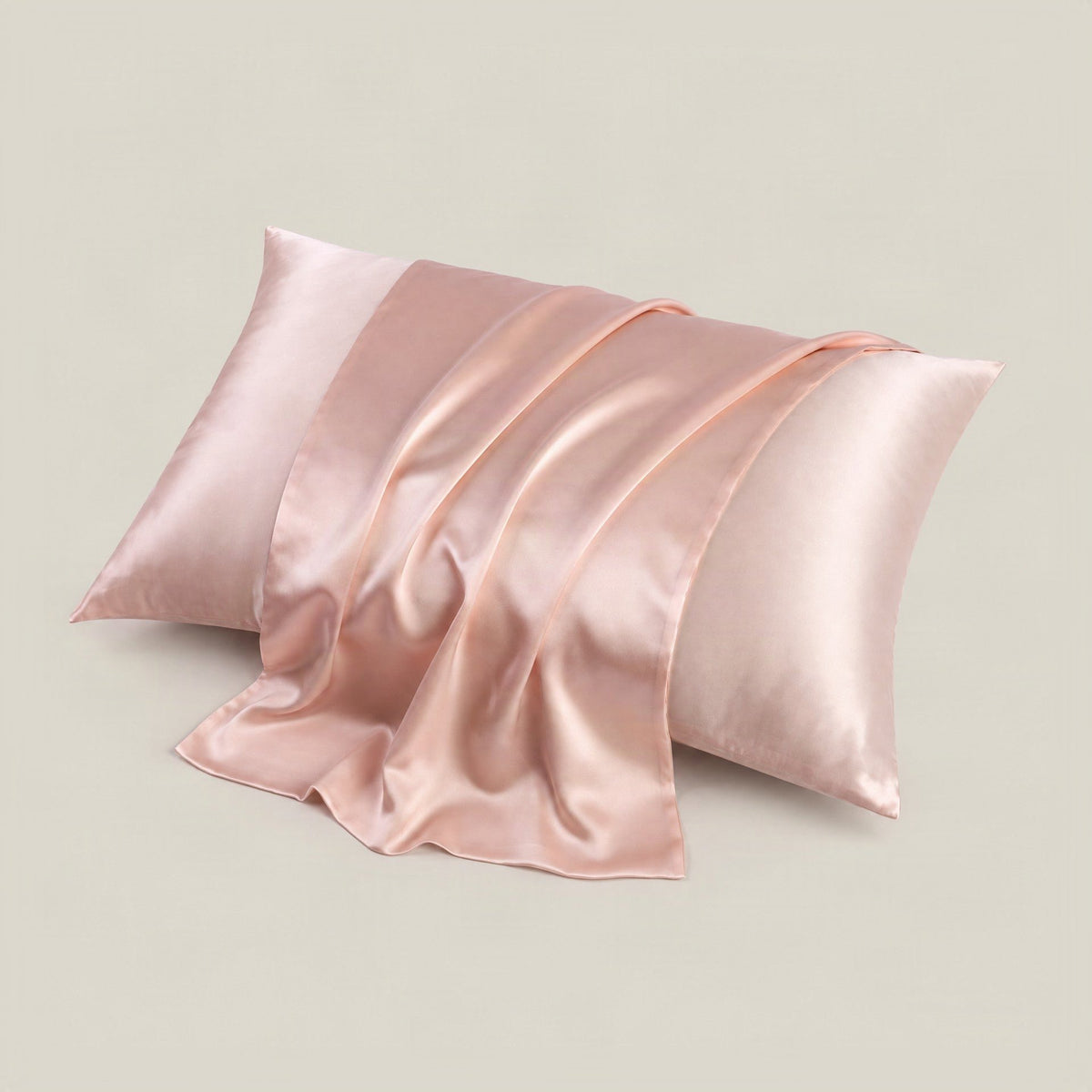 Close-up of SuuSilk 19 Momme mulberry silk pillowcase highlighting the hidden zipper closure and lustrous double-sided finish
