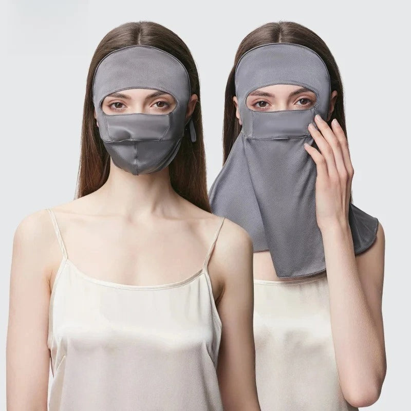 Double-Layer 100% Mulberry Silk Sun Protection Face Mask & Hood – Full Coverage