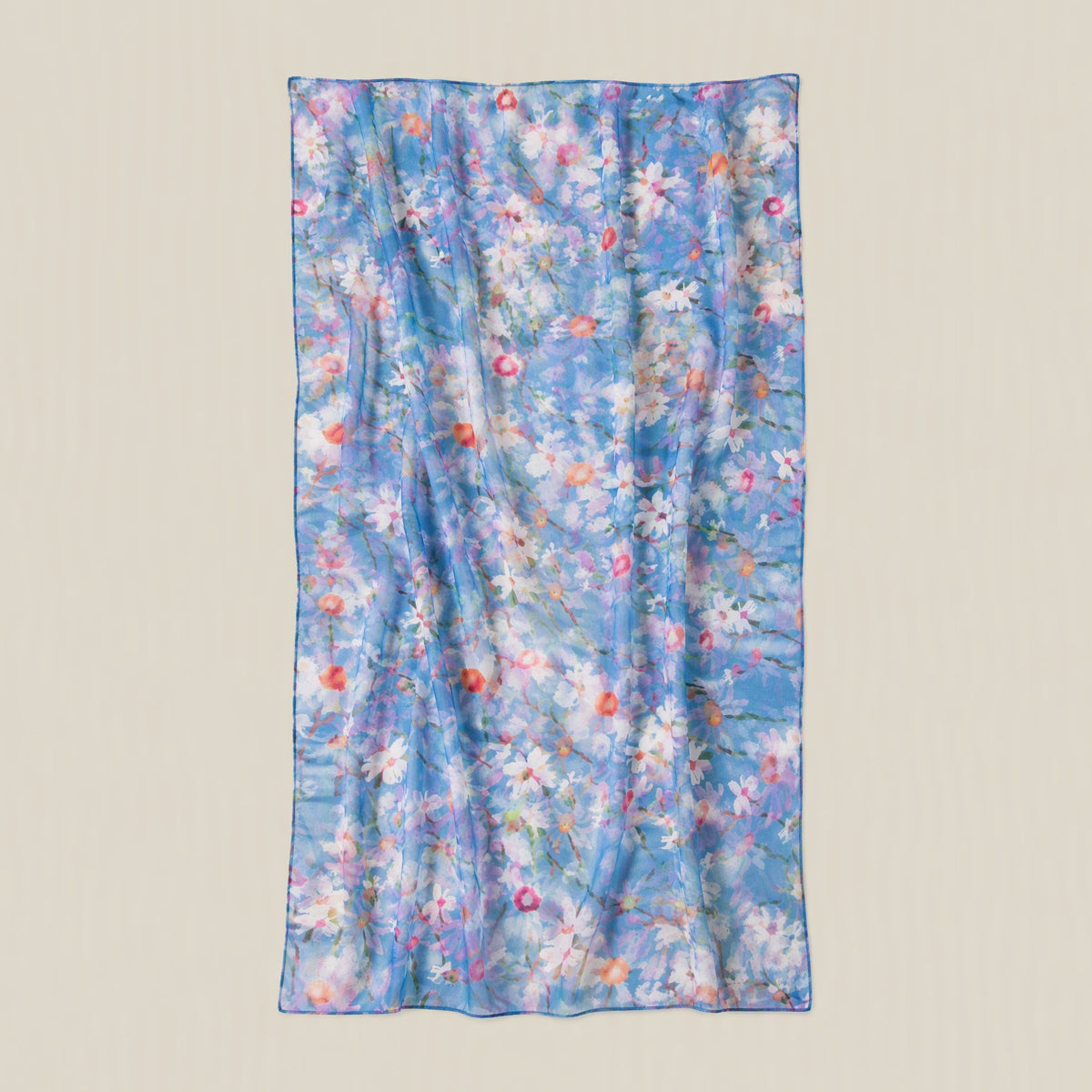 Blue small floral mulberry silk scarf