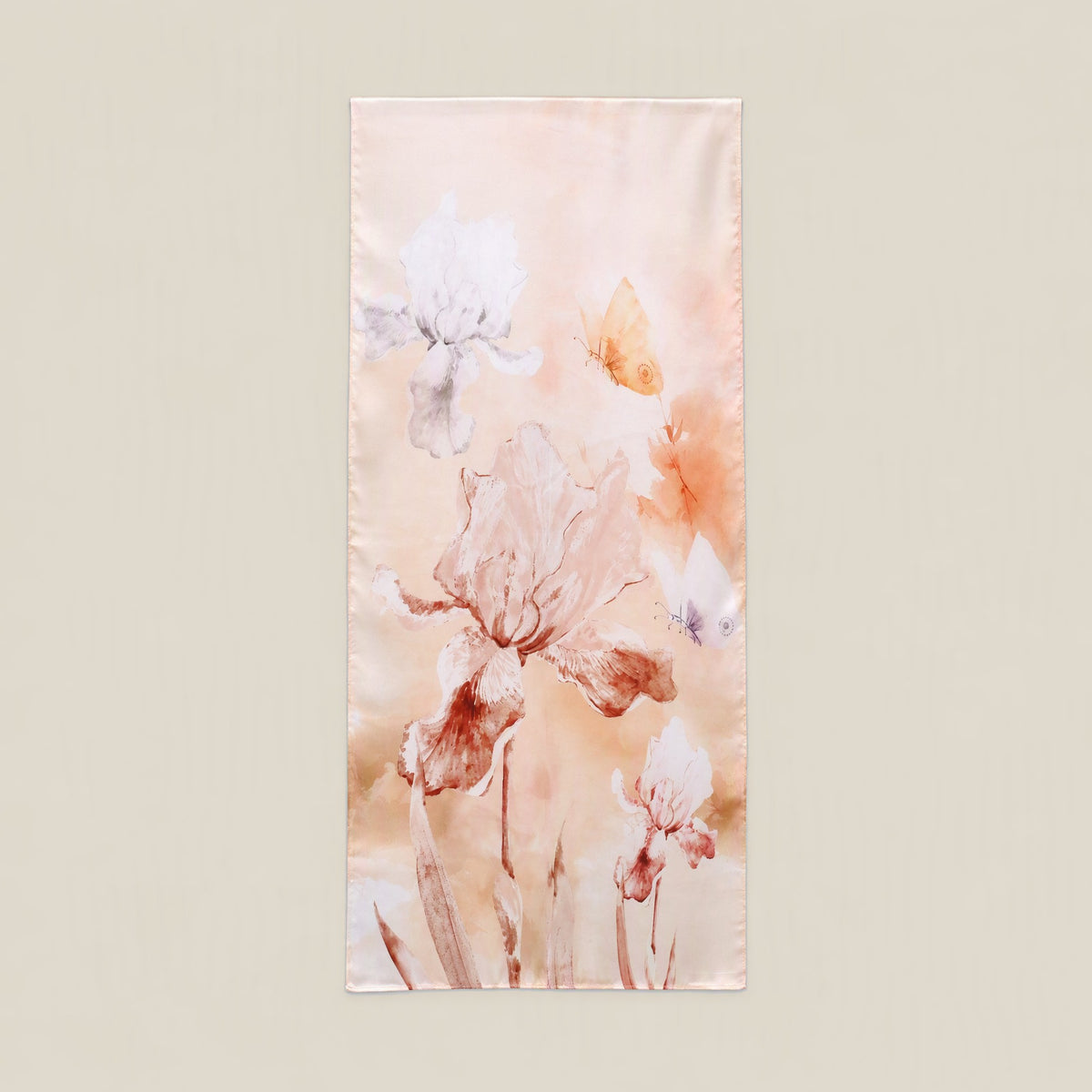 Apricot butterfly mulberry silk scarf