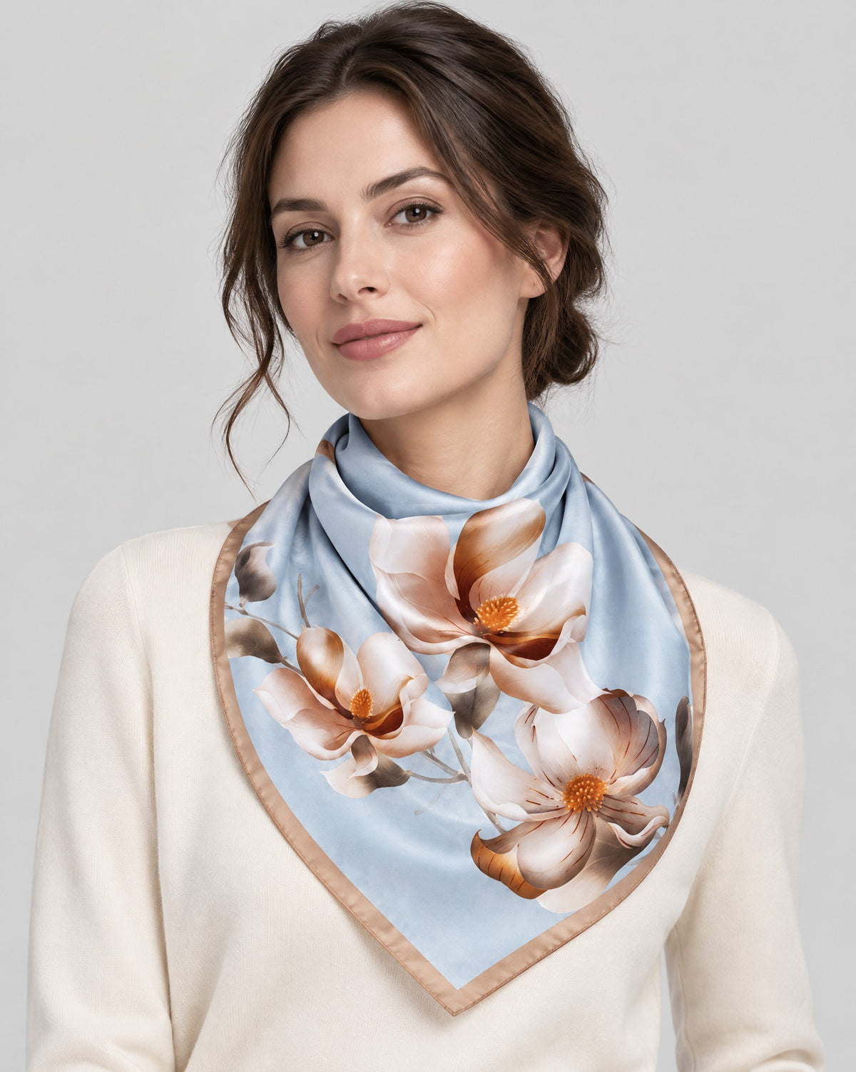 Blue Magnolia Mulberry Silk Square Scarf – 21 x 21 in