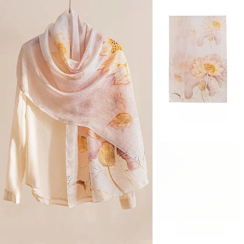 Square & Long 100% Mulberry Silk Scarf – Floral Print Lightweight Shawl, 34 x 34 in