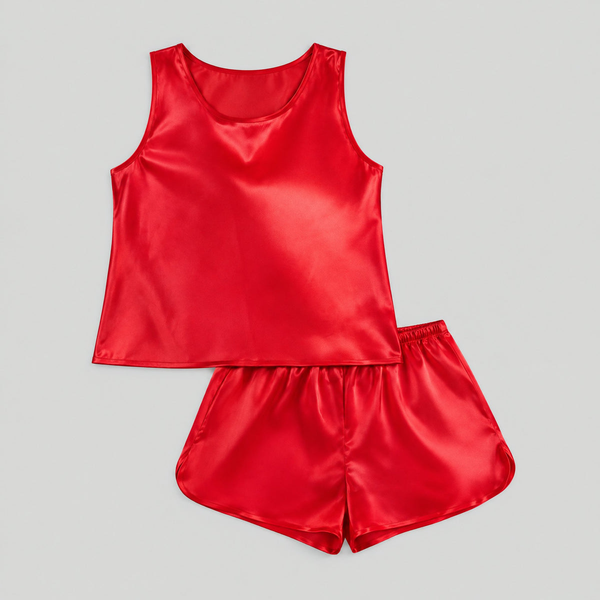 Mulberry silk pajama set laid flat, full garment view