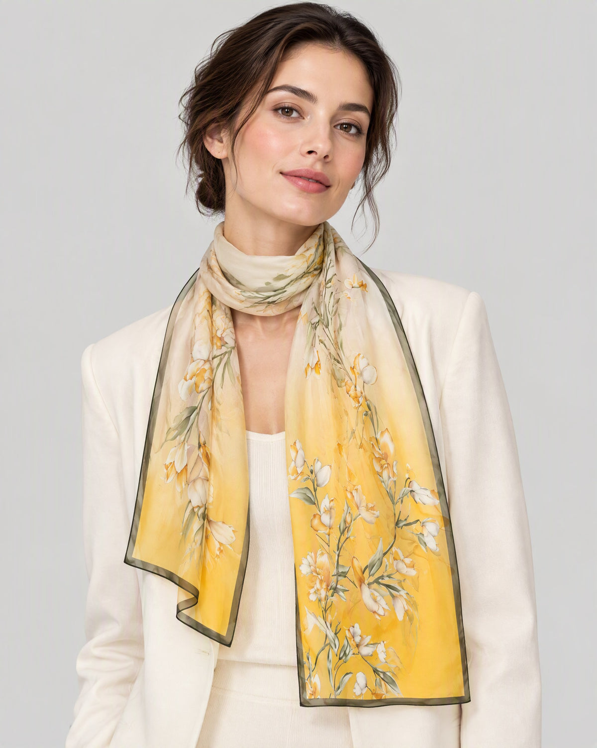 Yellow Branches Mulberry Silk Long Scarf – 16.5 x 63 in