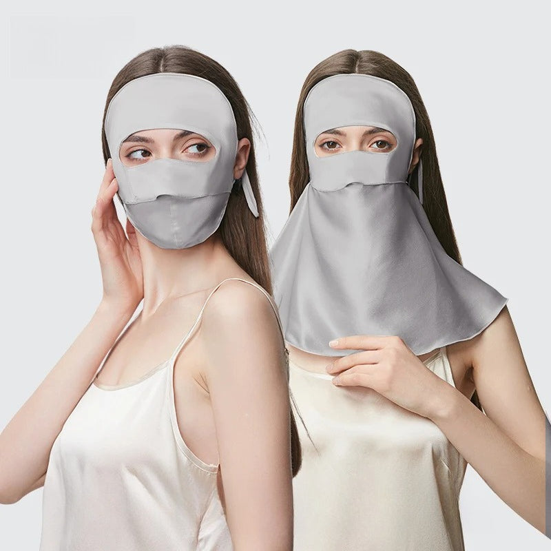 Full-Face 100% Mulberry Silk Sun Protection Mask – UV-Blocking with Neck Coverage