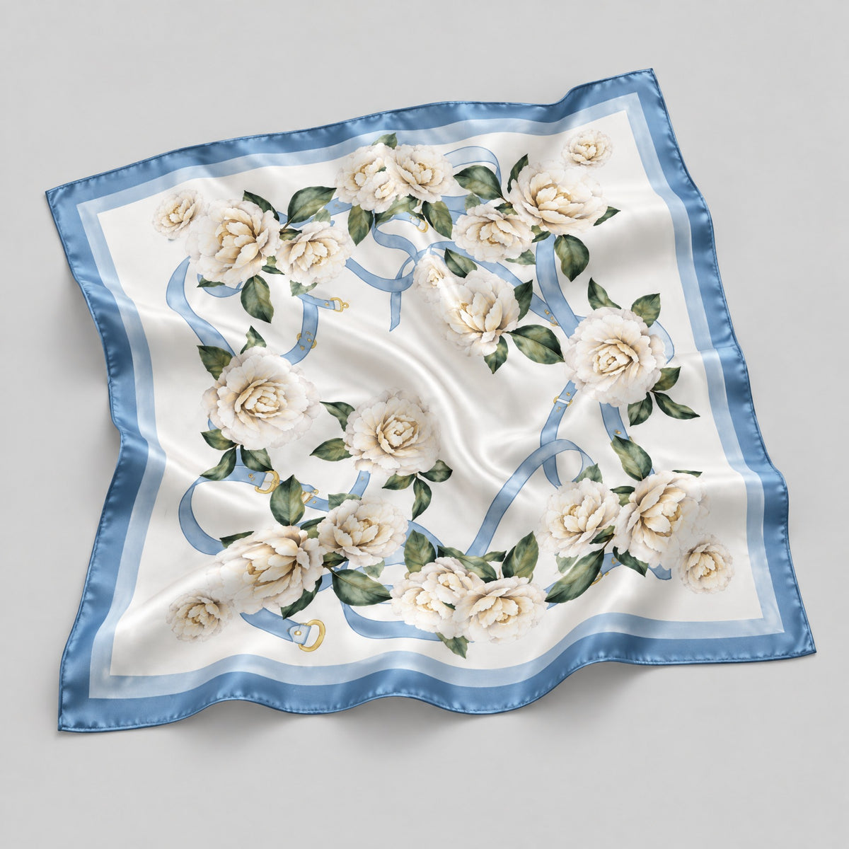 Blue Lily Floral Mulberry Silk Square Scarf – 21 x 21 in