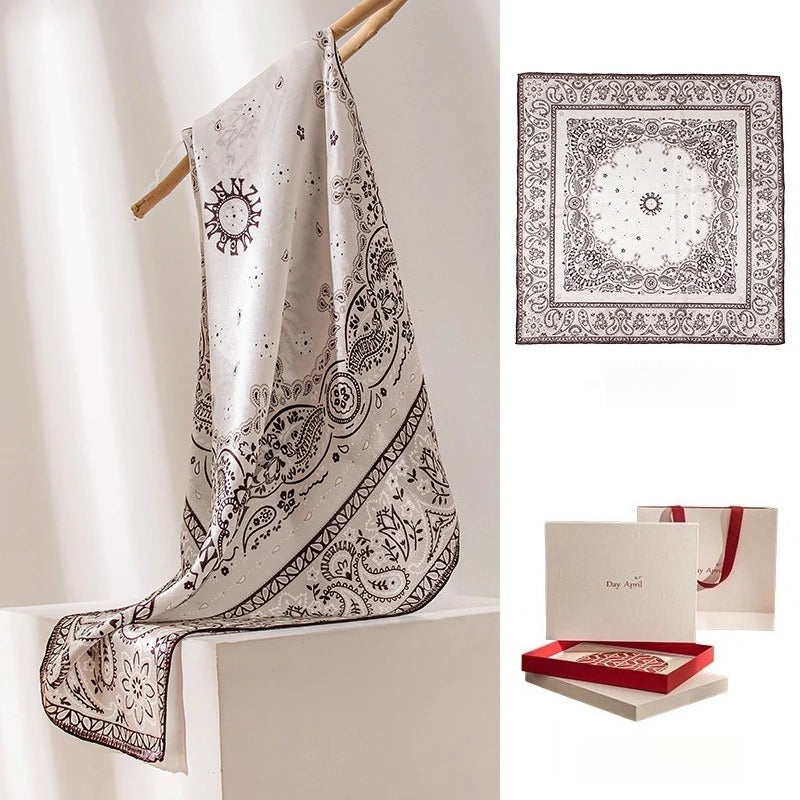 Square & Long 100% Mulberry Silk Scarf – Floral Print Lightweight Shawl, 34 x 34 in