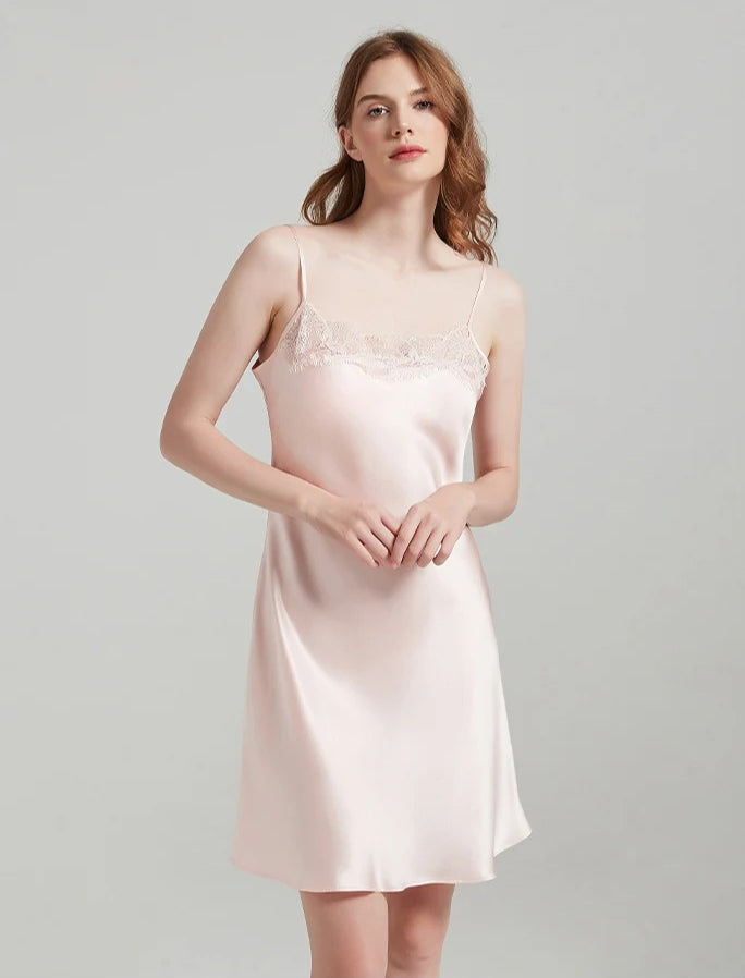 Lace-Trim 100% Mulberry Silk Robe & Camisole Set – Women's Sleepwear Loungewear