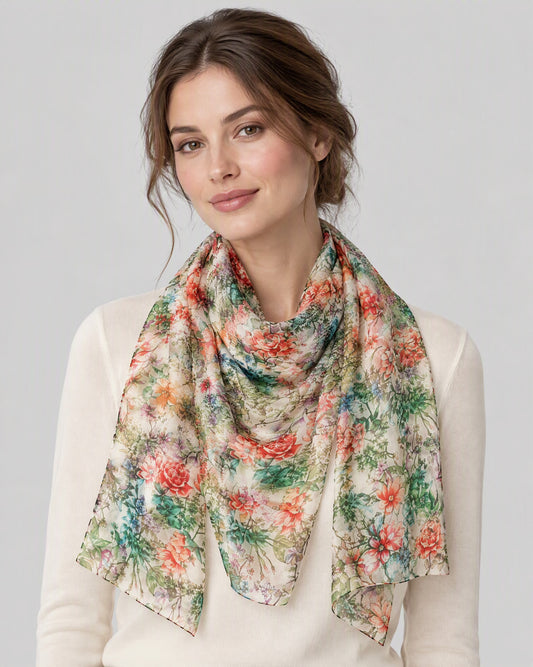 Spring Small Floral Mulberry Silk Scarf – 69 x 43 in