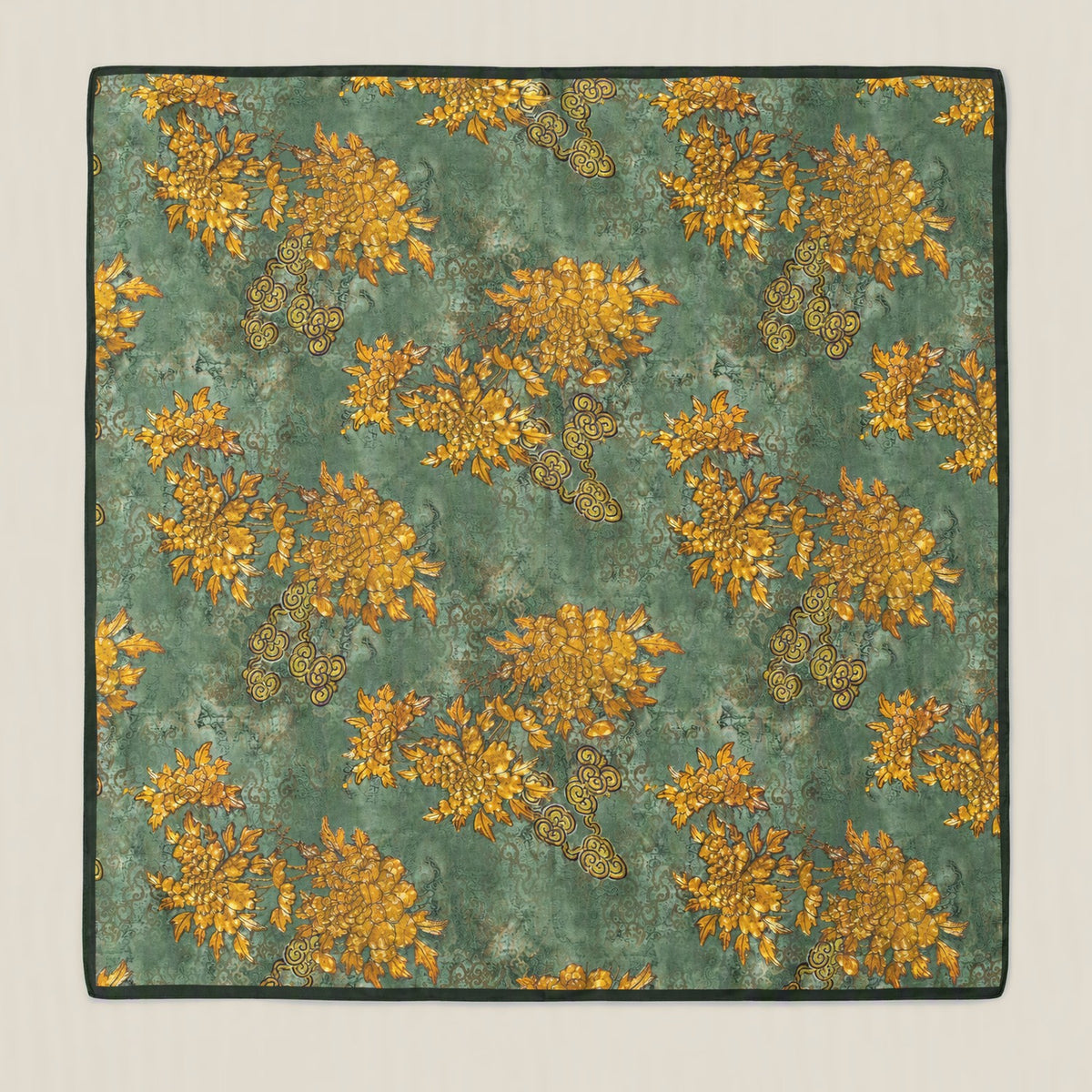 Green auspicious cloud mulberry silk square scarf