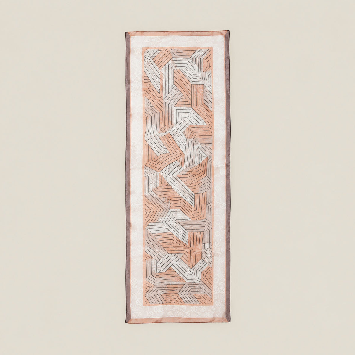 Orange linear print mulberry silk scarf