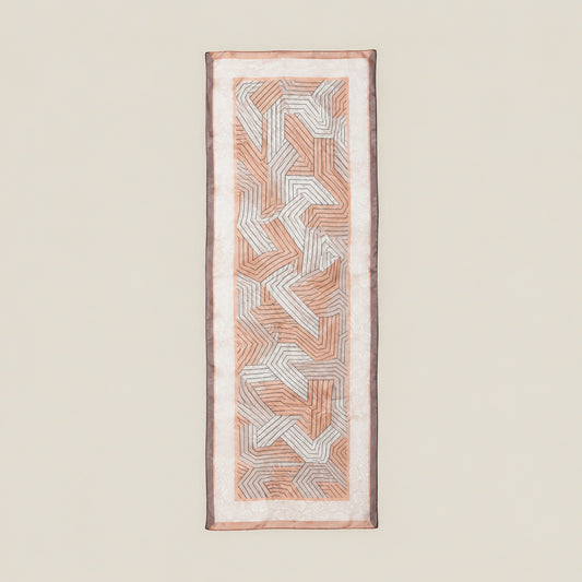 Orange linear print mulberry silk scarf