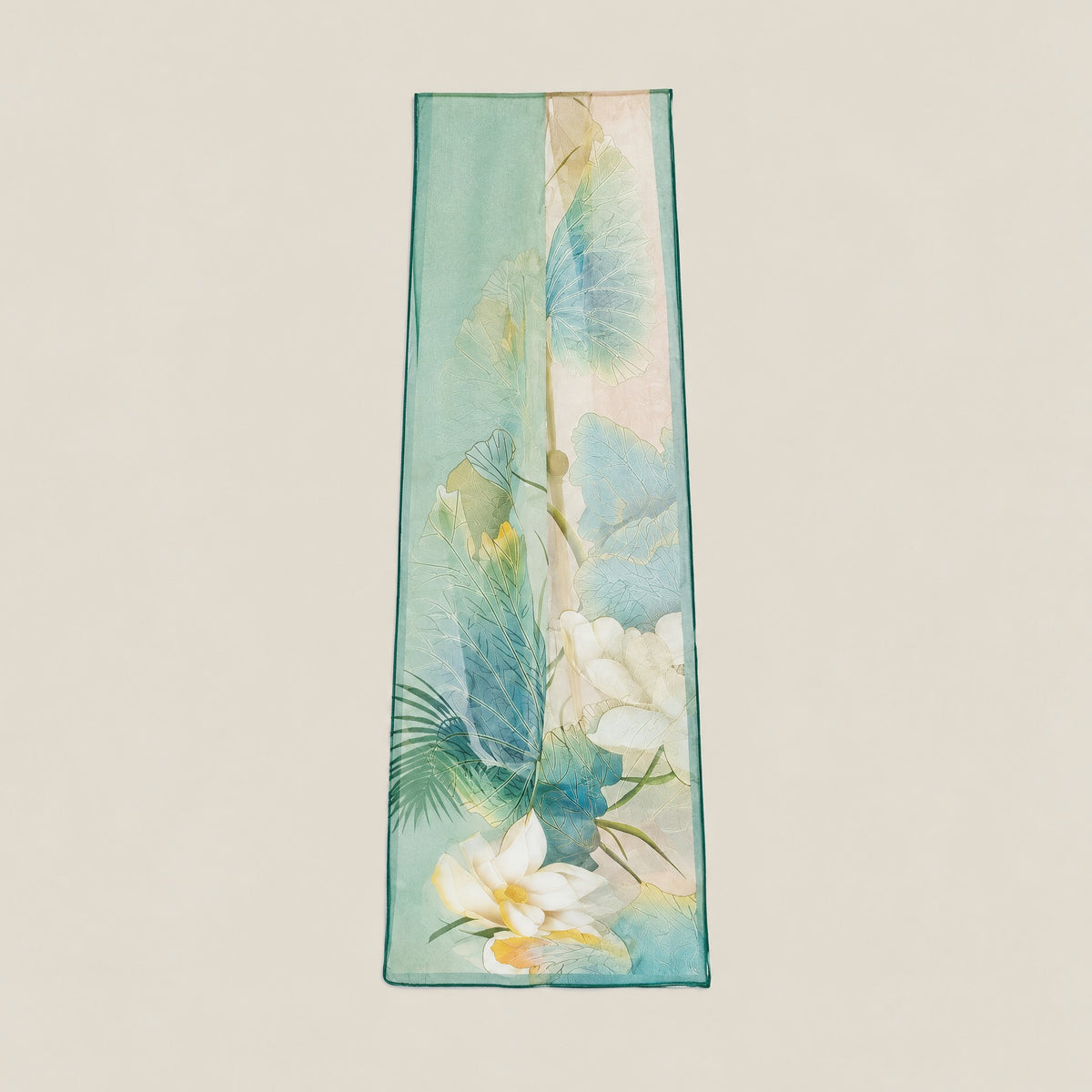 Light Green Lotus mulberry silk long scarf