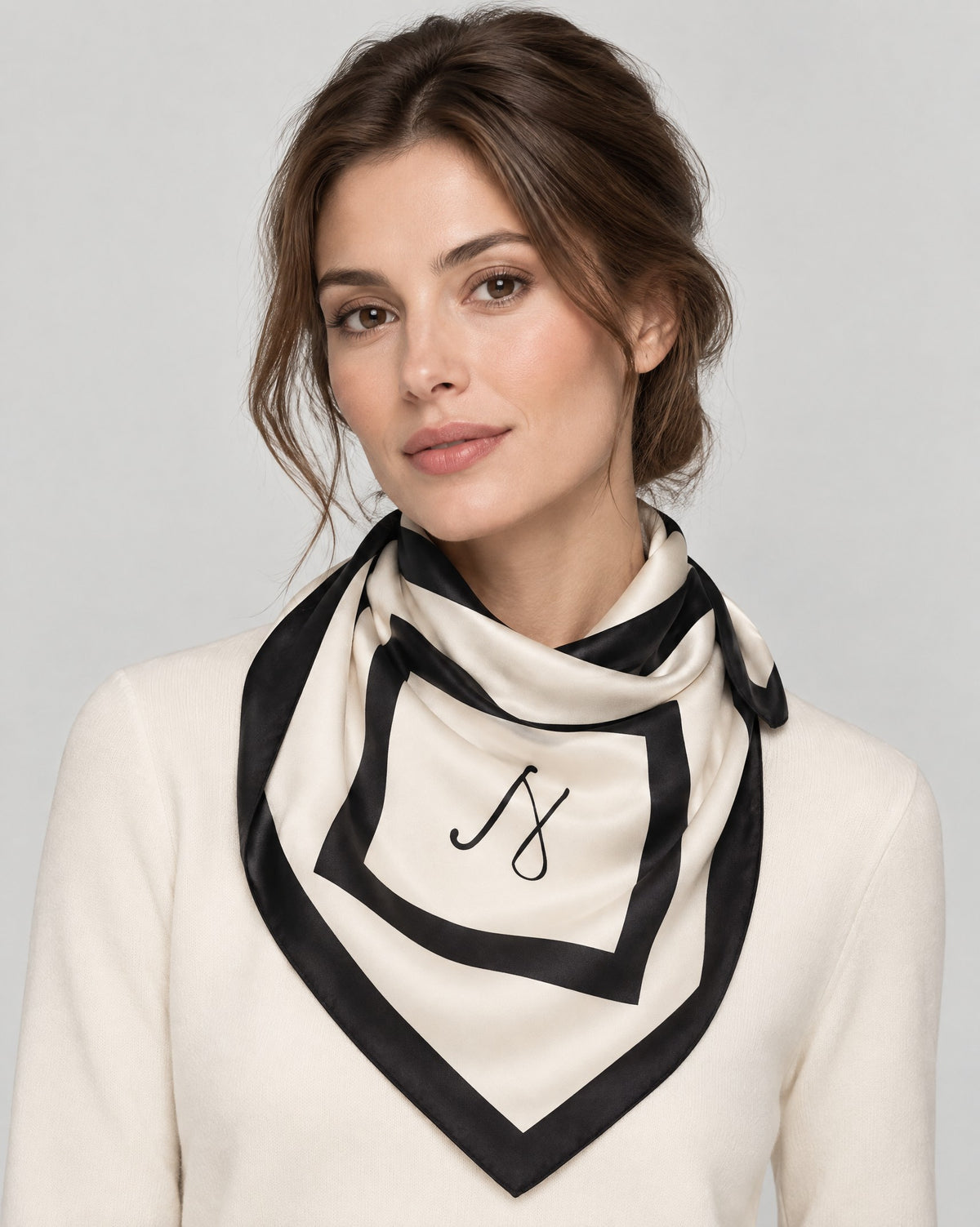 Black White Geometric Mulberry Silk Square Scarf – 21 x 21 in