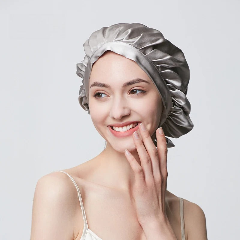 Medium Gray 19 momme mulberry silk drawstring sleep cap