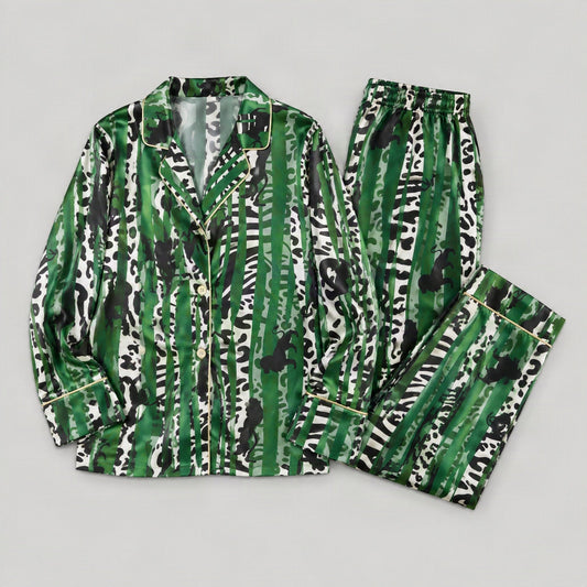 Mulberry silk pajama set laid flat, full garment view