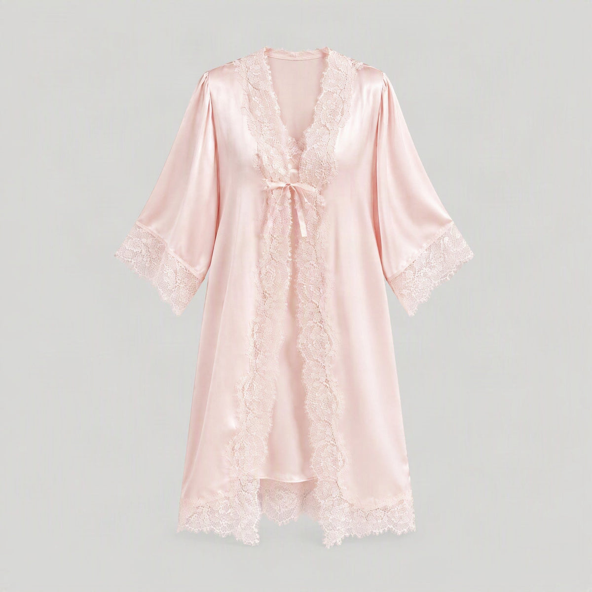 Mulberry silk robe and camisole set laid flat