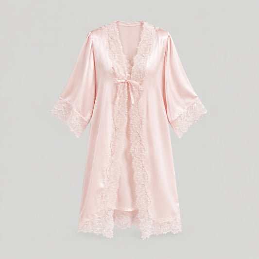 Mulberry silk robe and camisole set laid flat