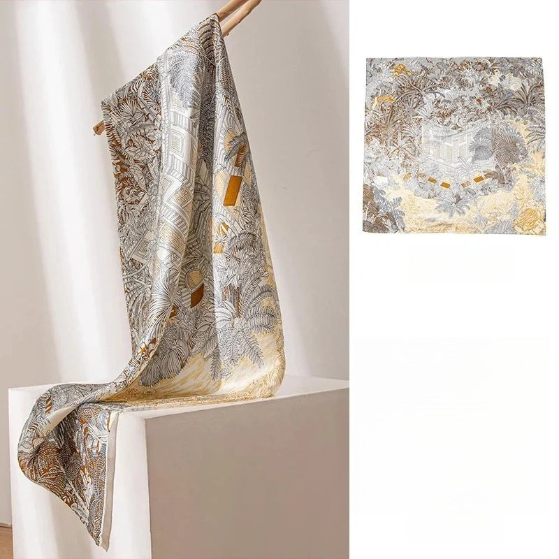 Square & Long 100% Mulberry Silk Scarf – Floral Print Lightweight Shawl, 34 x 34 in