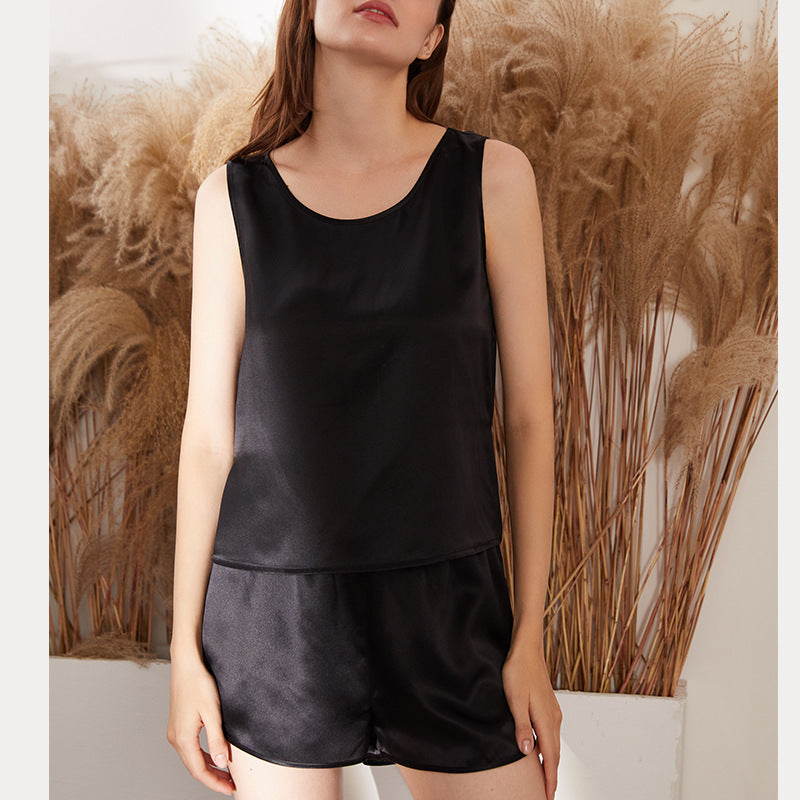 Black 19 momme mulberry silk tank & shorts pajama set