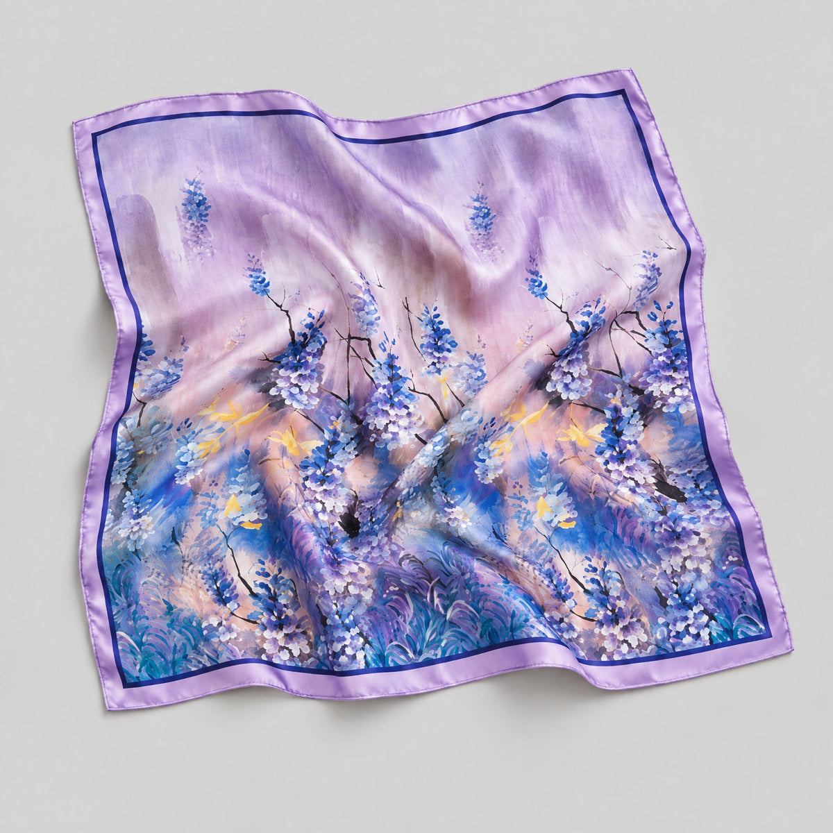 Wisteria Cluster Mulberry Silk Square Scarf – 21 x 21 in