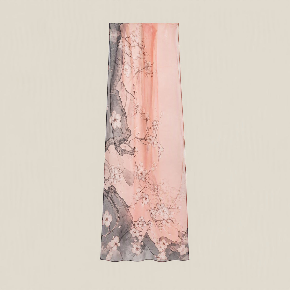 Pink Peach Blossom Branch mulberry silk long scarf