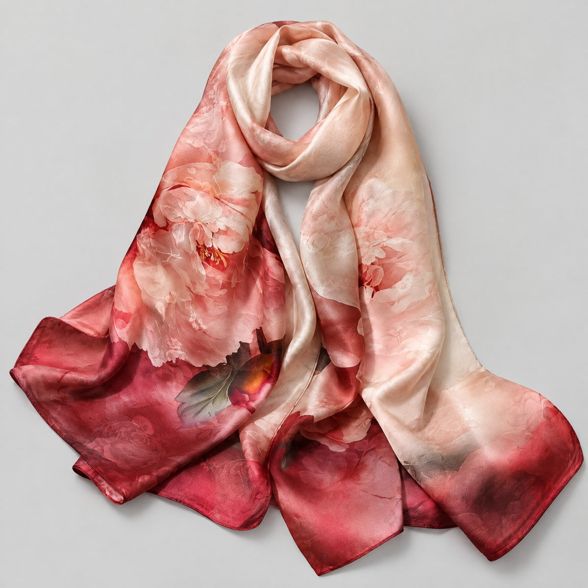 Peony Bloom Jacquard Mulberry Silk Scarf – 21 x 67 in