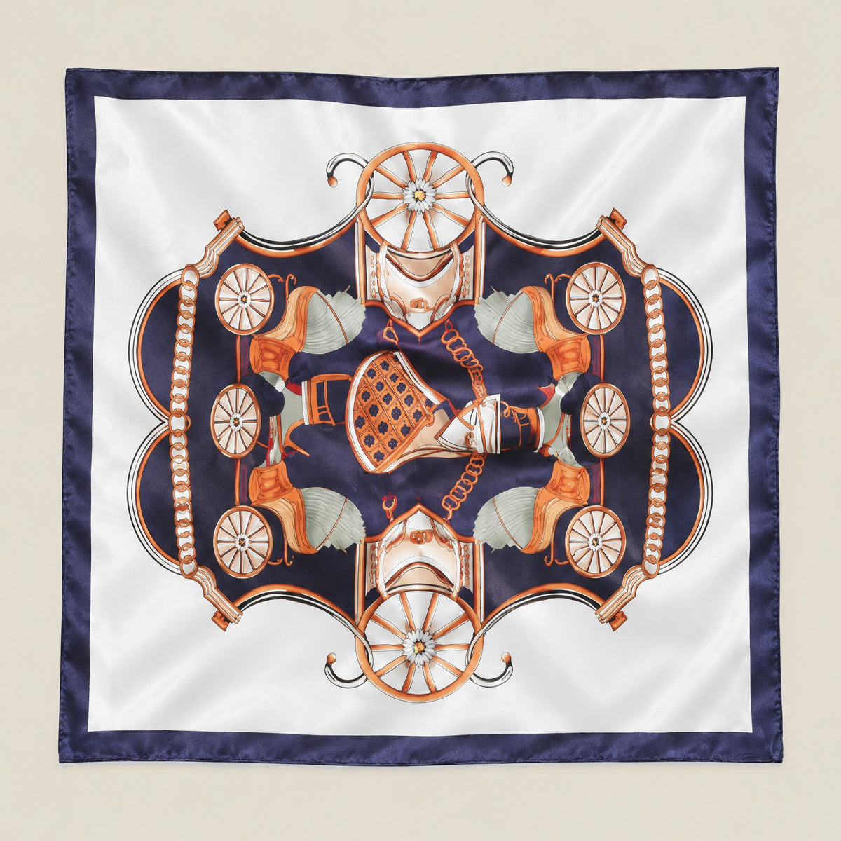 Pumpkin carriage mulberry silk square scarf, 43 x 43 in