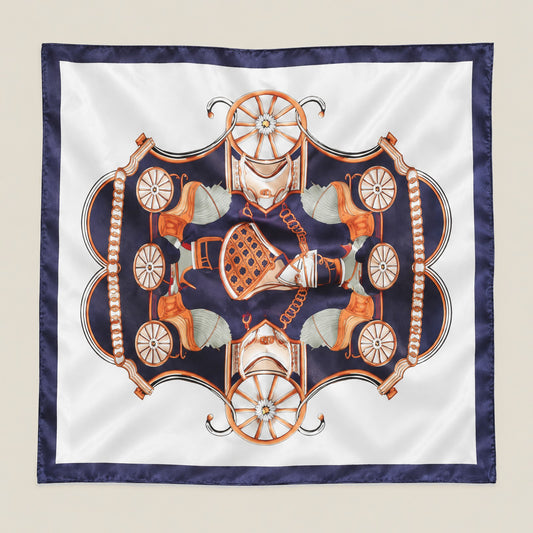 Pumpkin carriage mulberry silk square scarf, 43 x 43 in
