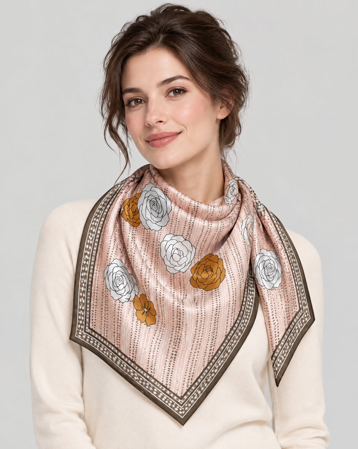 Camellia Blush Mulberry Silk Square Scarf – 27 in