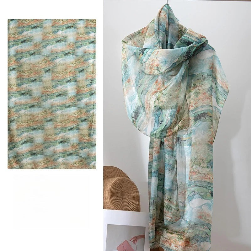 Long 100% Mulberry Silk Scarf – Bohemian Floral Lightweight Shawl, 43 x 69 in