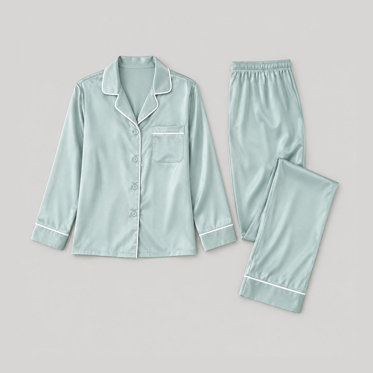 16 Momme Long Sleeve 100% Mulberry Silk Pajama Set – Button-Up with Contrast Piping