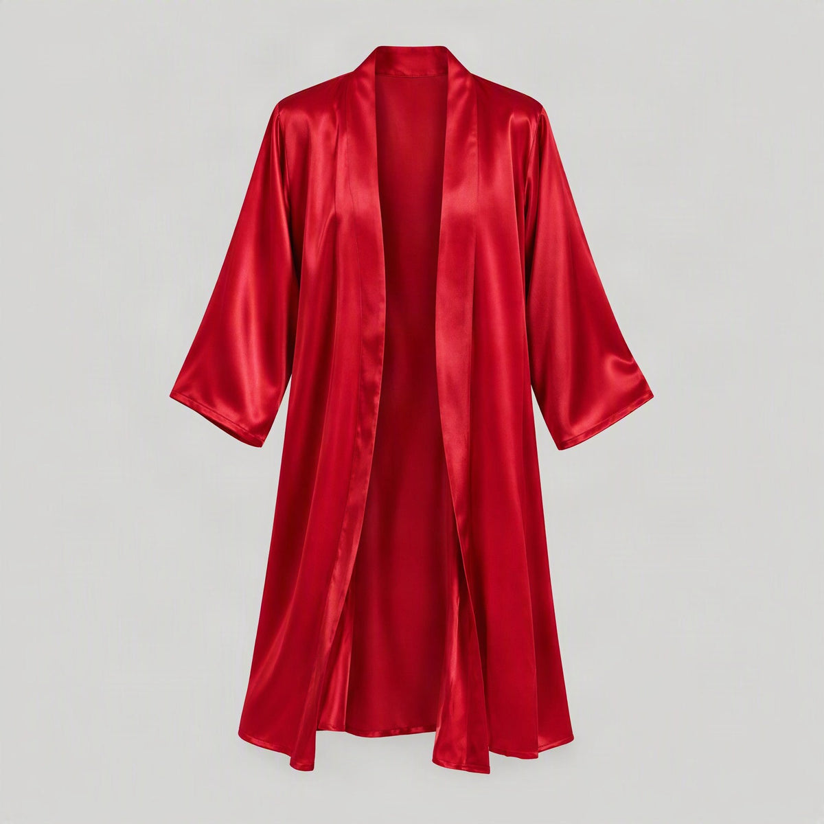 Mulberry silk robe laid flat, full garment view
