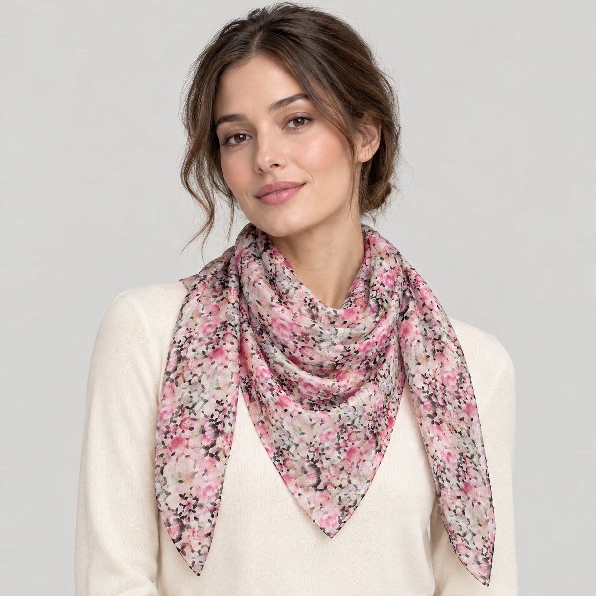 Pink Purple Small Floral Mulberry Silk Scarf – 69 x 43 in