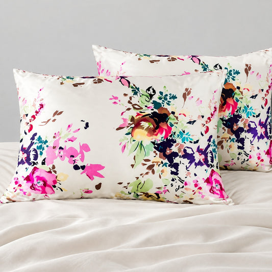 Fuchsia Splash Printed Mulberry Silk Pillowcase – 20 x 30 in, Hidden Zipper